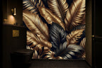 gold leaf effect wallpaper in a cloakroom