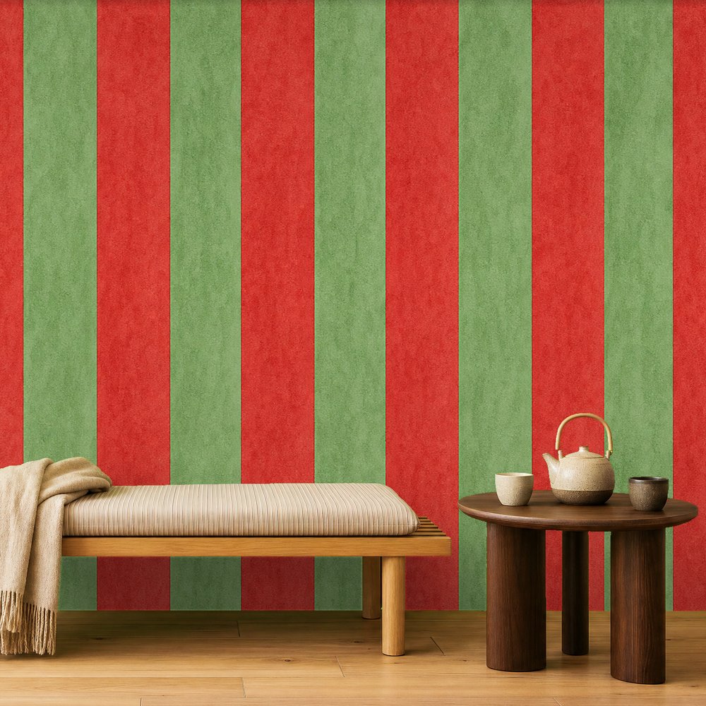 green and red striped wallpaper room 2