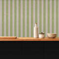 green and white striped wallpaper room