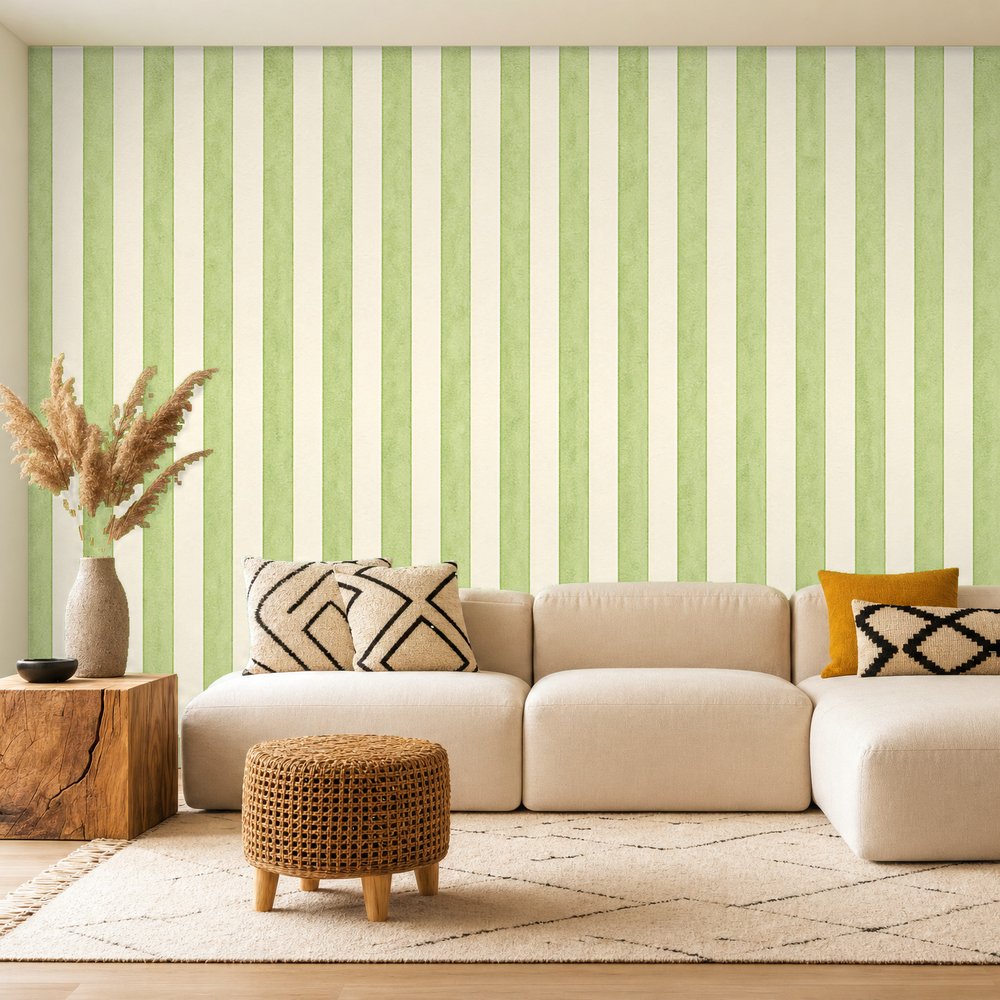 green and white striped wallpaper room 2