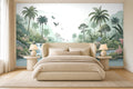 green crane wallpaper in a bedroom
