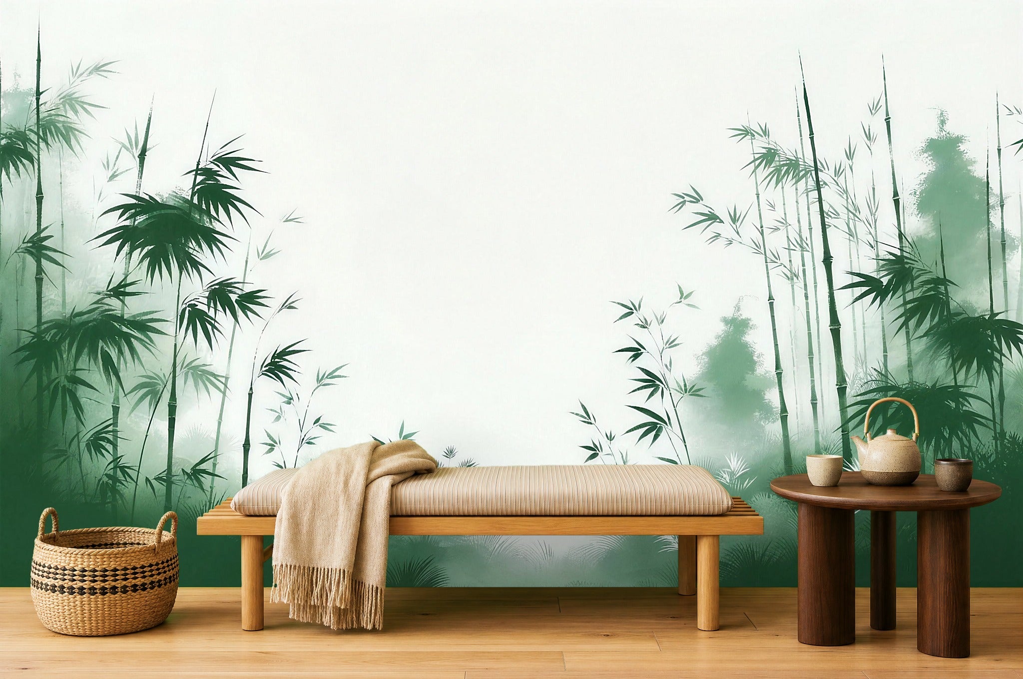 green leaf wallpaper border in a living room