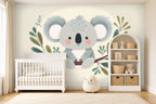 green leaf wallpaper nursery in a children's room