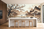 high quality cherry blossom wallpaper in a kitchen