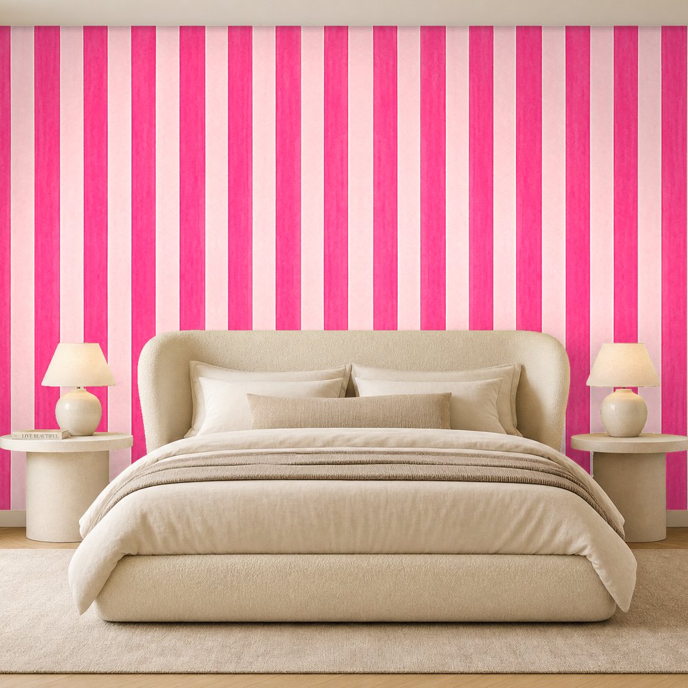 hot pink stripe wallpaper room 2