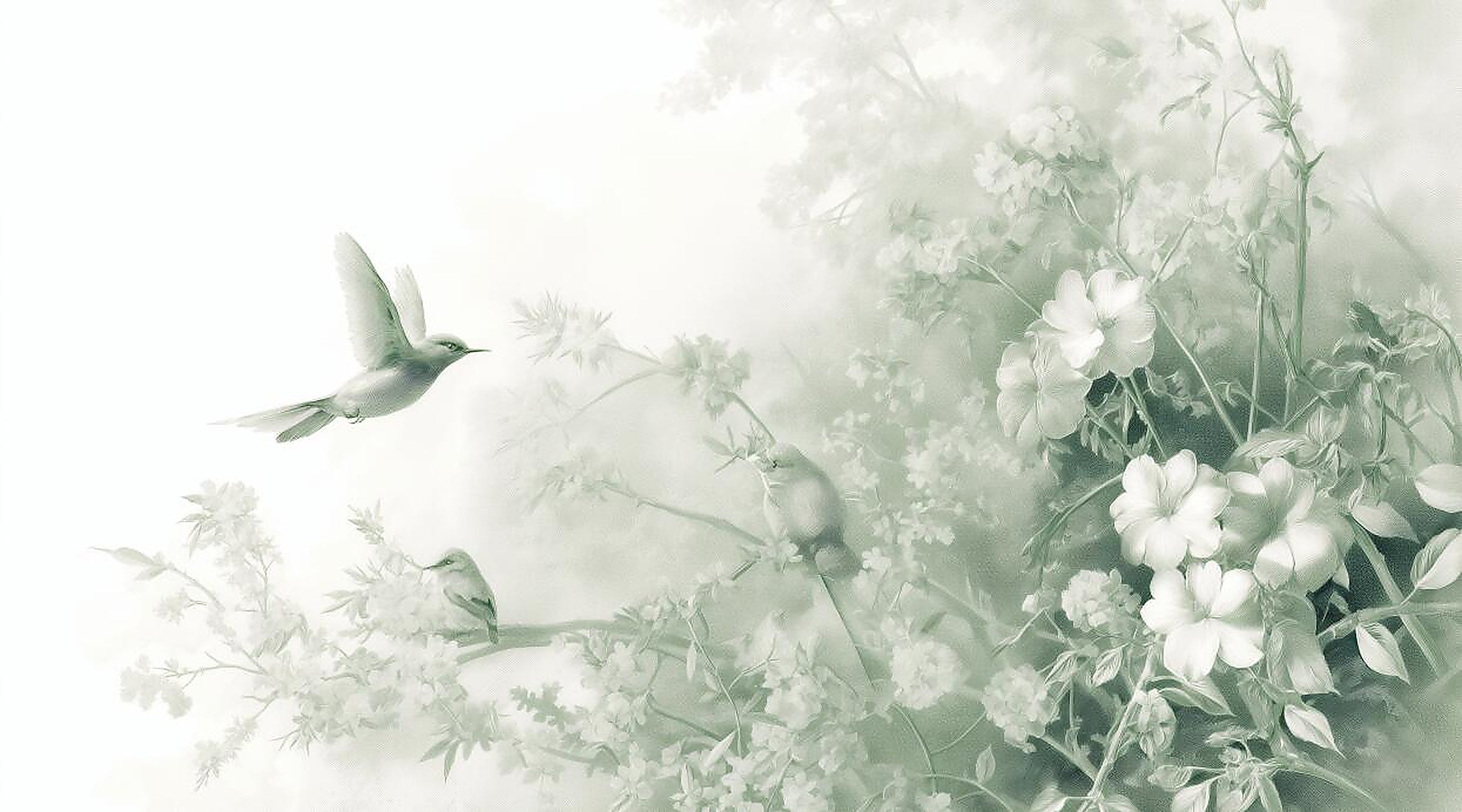 hummingbird trees wallpaper pattern shown flat