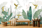 hummingbird wallpaper border in a living room