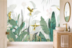 hummingbird wallpaper border in a cloakroom