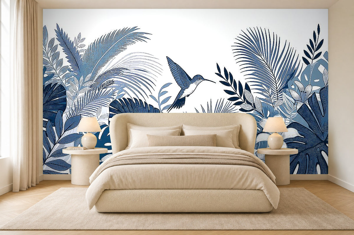 hummingbird wallpaper peel and stick in a bedroom