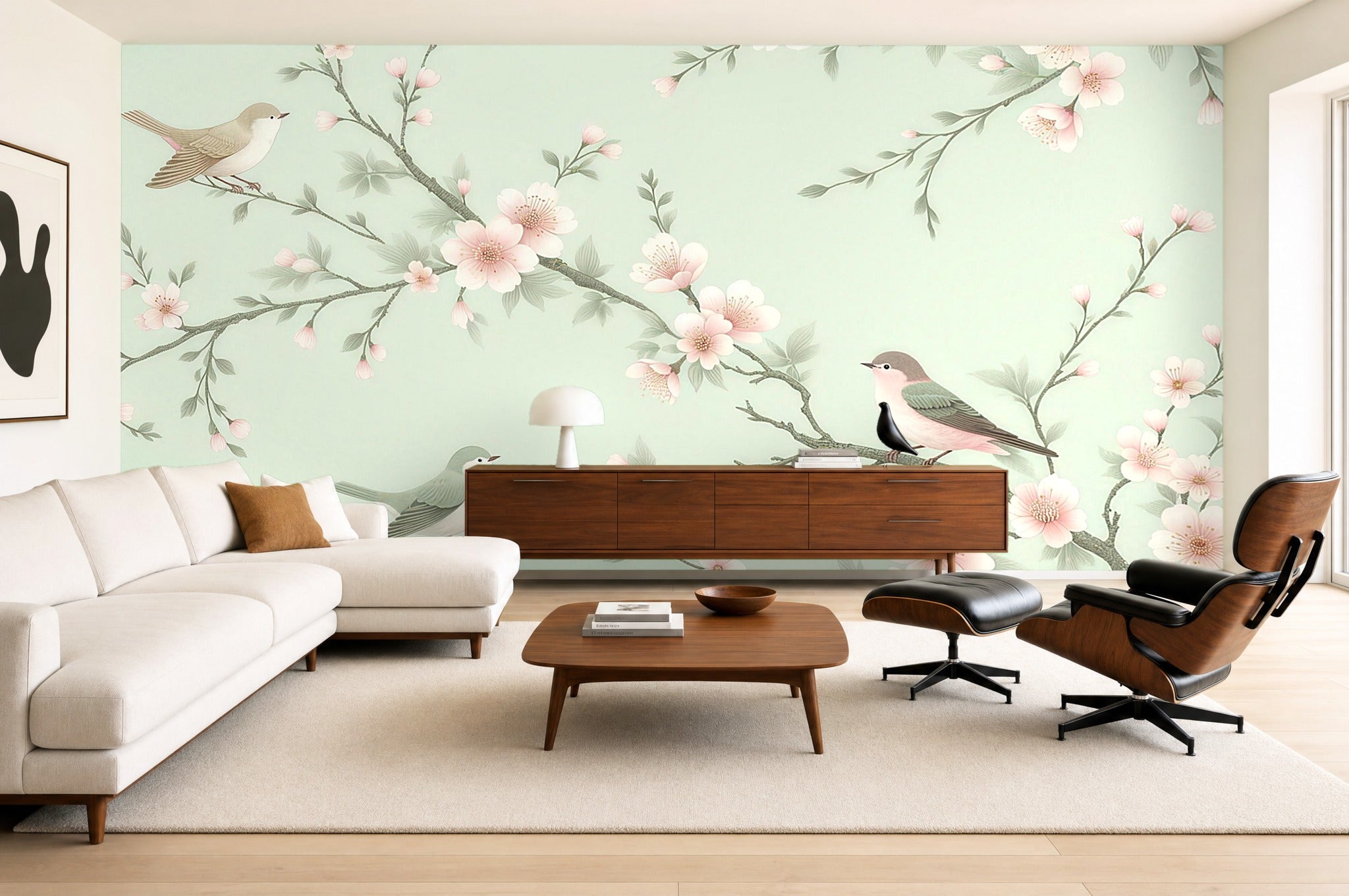 kawaii cherry blossom wallpaper in a living room