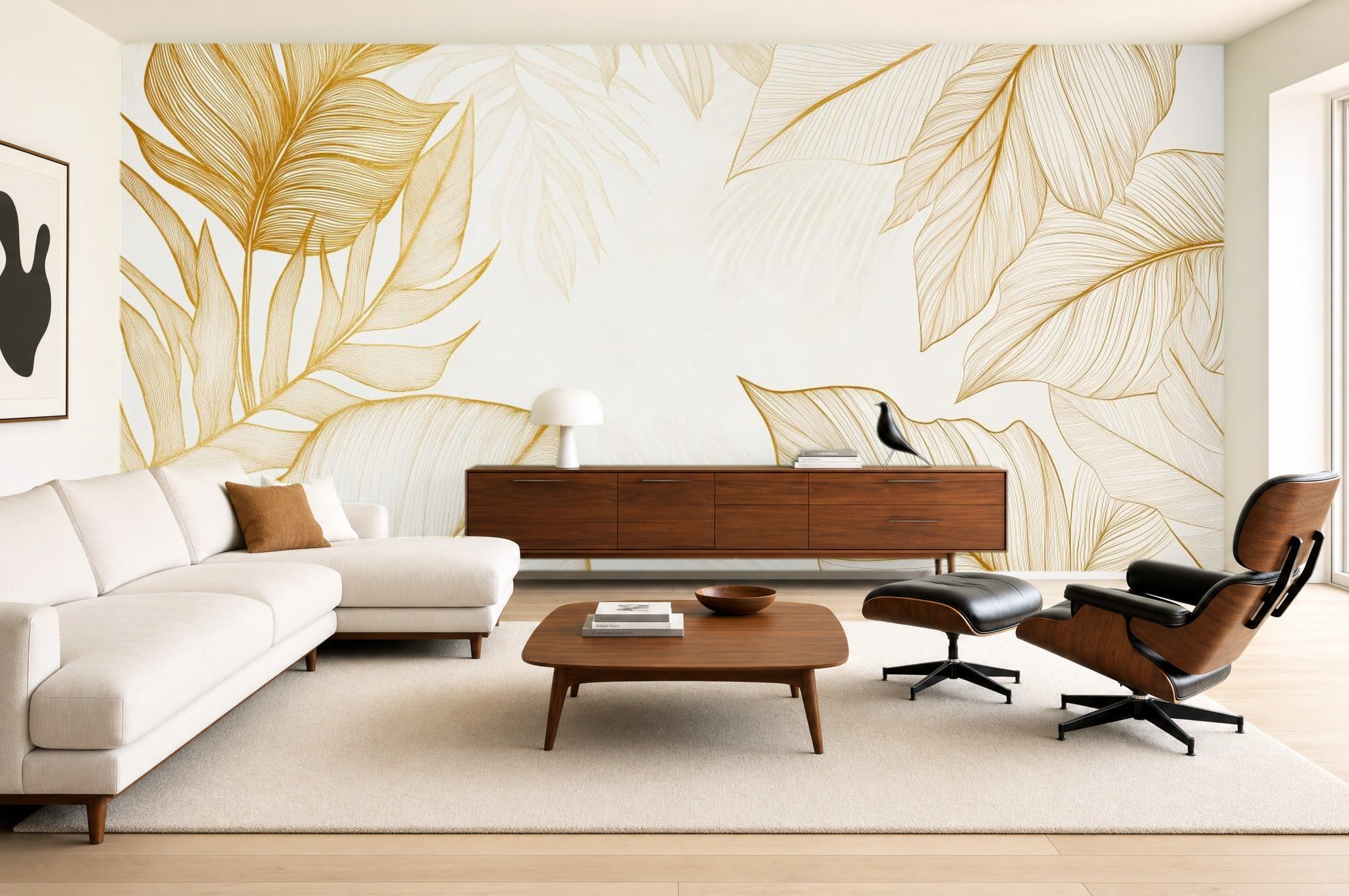 Large Leaf Wallpaper — mural on a living room feature wall