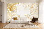 Large Leaf Wallpaper — mural in a styled living room