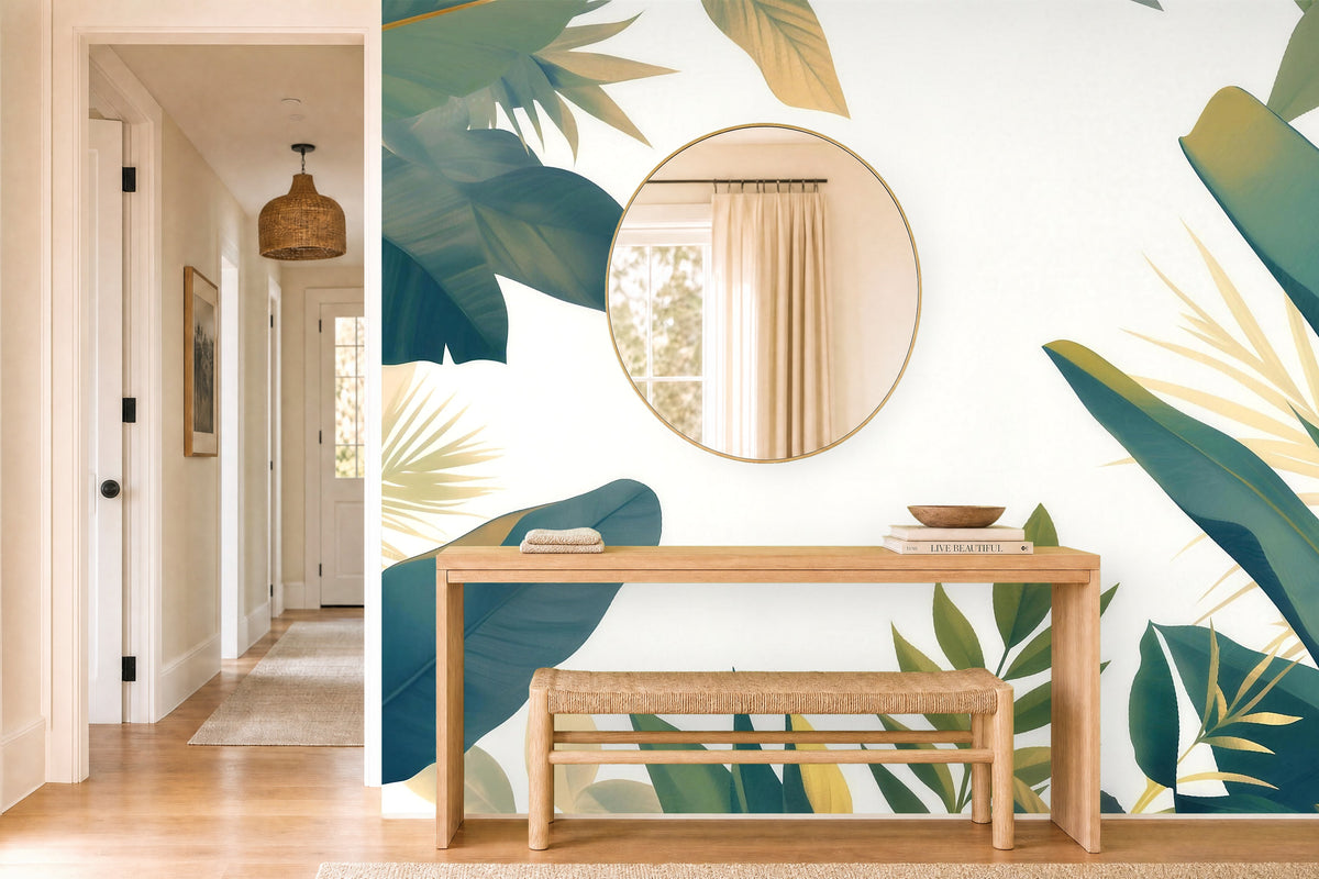 leaf wall mural in a hallway
