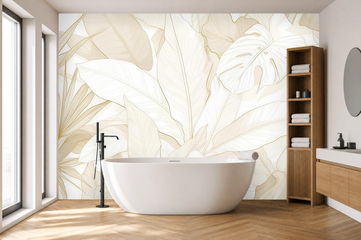 leaf wallpaper for bathroom in a bathroom