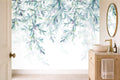 leaf wallpaper white in a cloakroom