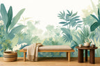 Botanical Leaf Wallpaper — mural in a styled living room