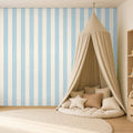 light blue striped wallpaper room