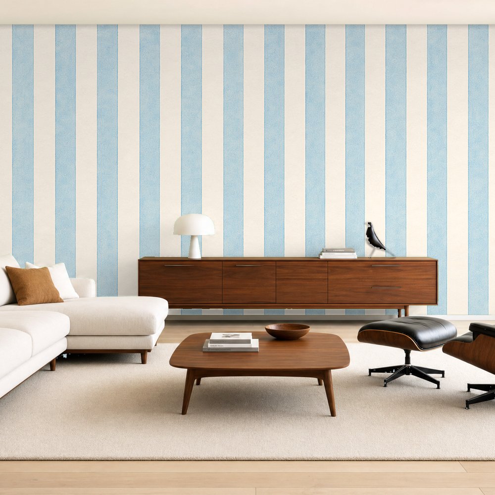 light blue striped wallpaper room 2