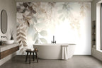 light leaf wallpaper in a bathroom