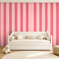 light pink and dark pink striped wallpaper room