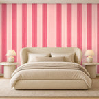 light pink and dark pink striped wallpaper room 2