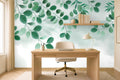 minimalist leaf wallpaper in a home office