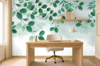 minimalist leaf wallpaper in a home office