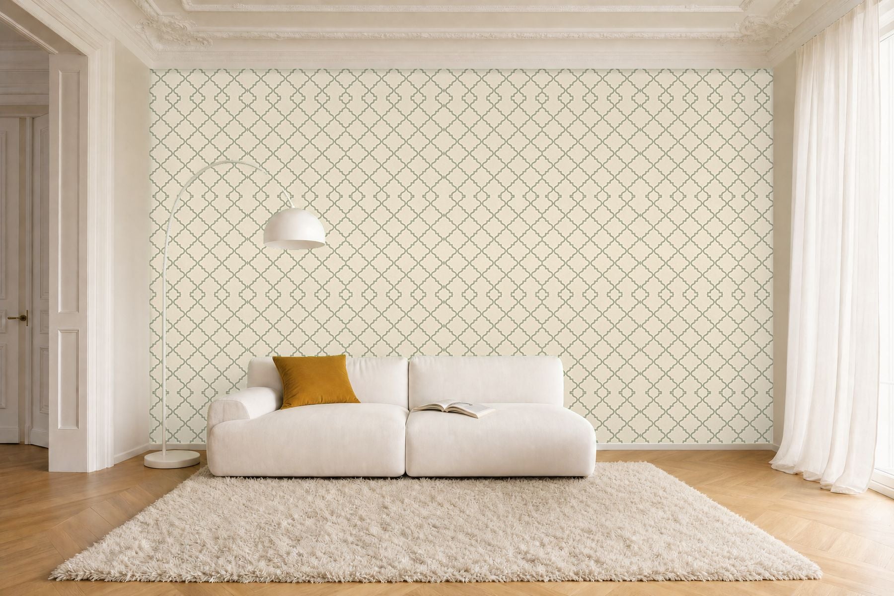 Sage green patterned wallpaper