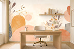 modern floral wallpaper in a home office