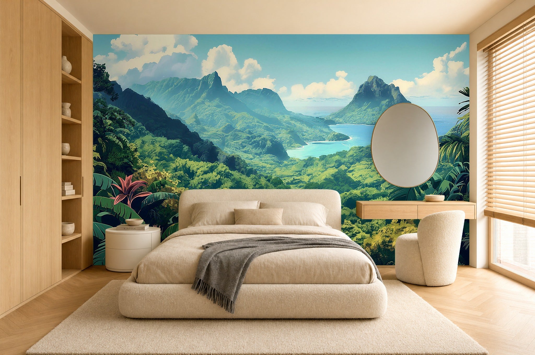 modern jungle wallpaper in a bedroom