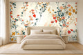 neutral floral wallpaper in a bedroom
