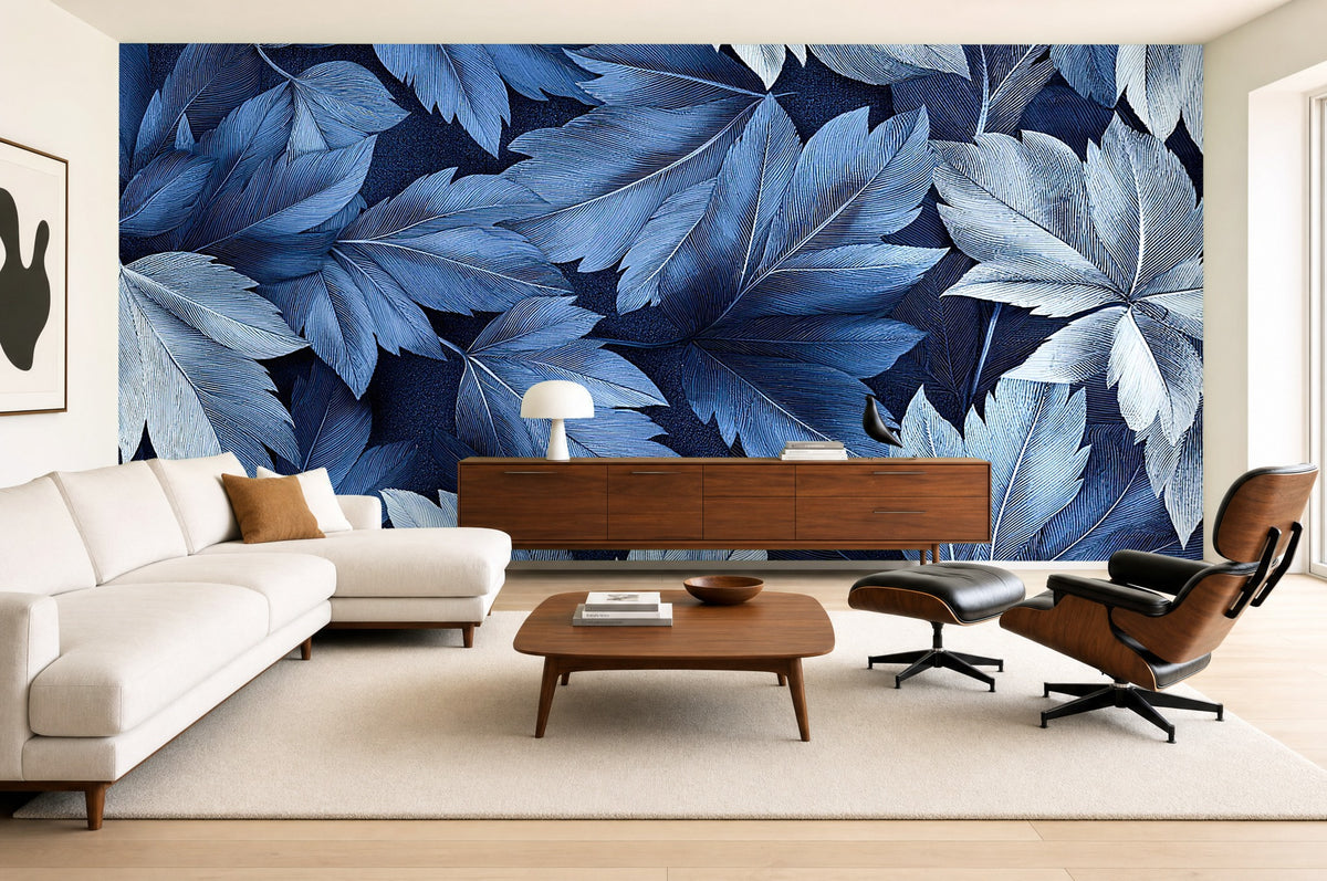 oak leaf wallpaper in a living room