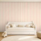 pale pink and white striped wallpaper room