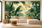 Green Parrot Wallpaper — mural in a styled room