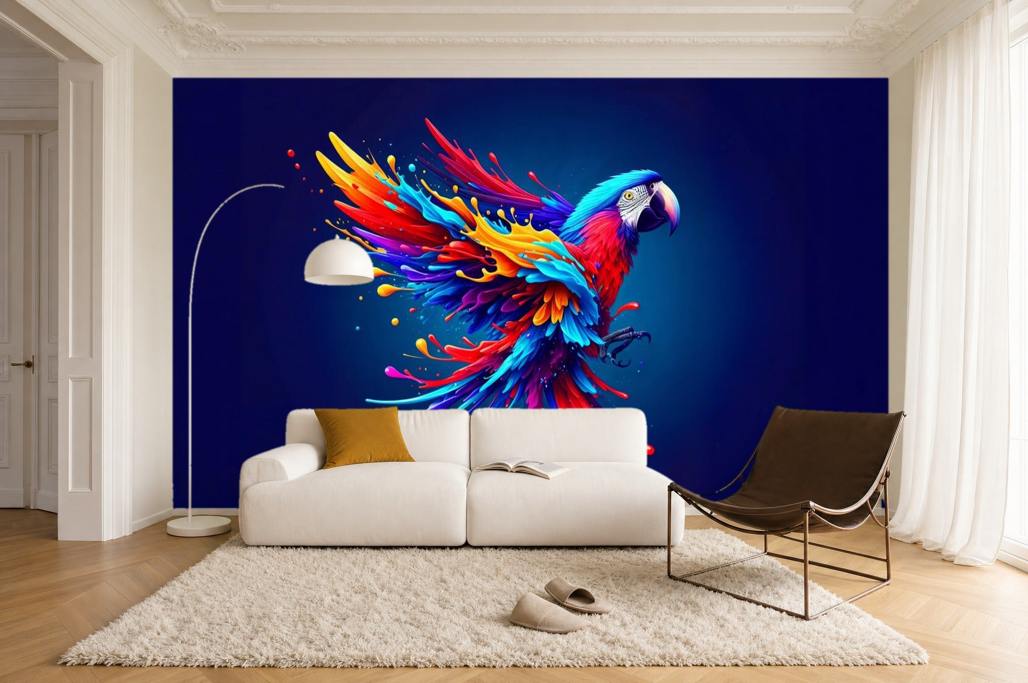 Red Parrot Wallpaper — mural in a styled room