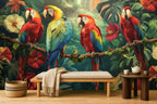 Yellow Parrot Wallpaper — mural in a styled room