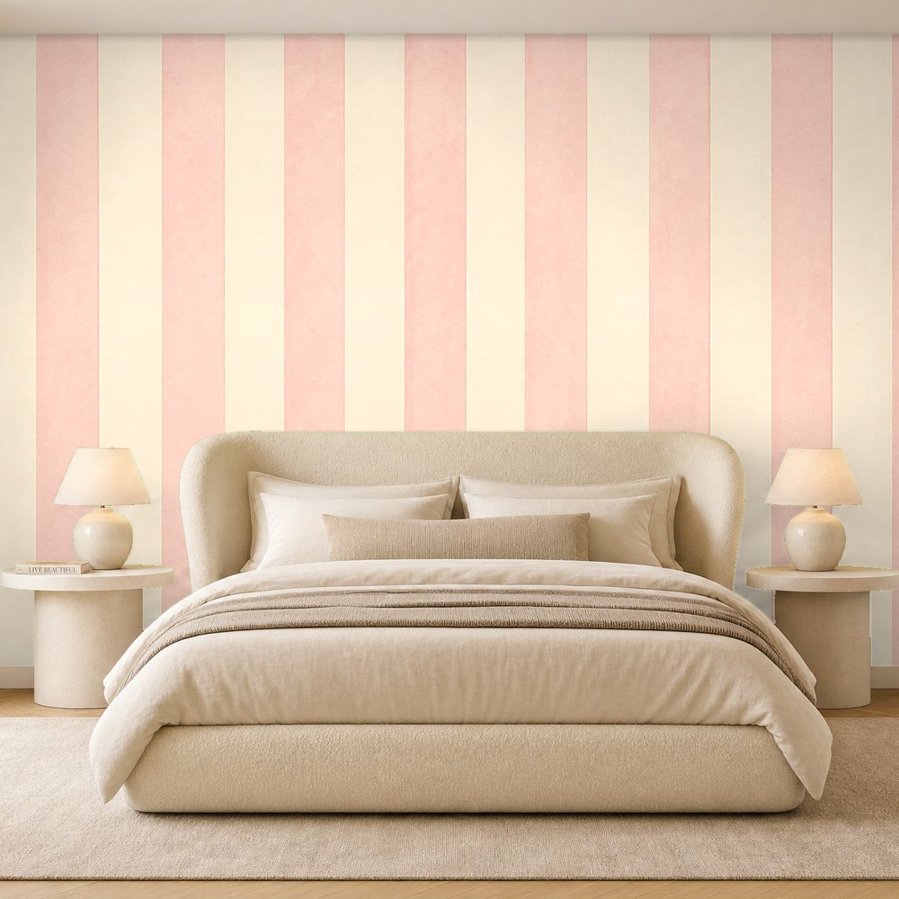 pastel pink stripe wallpaper room 2