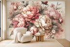 peony pink wallpaper in a living room