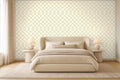 Sage green patterned wallpaper room view 2