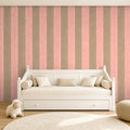 pink and brown striped wallpaper room