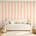 pink and cream striped wallpaper room
