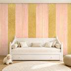 pink and gold striped wallpaper room