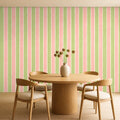 pink and green stripes wallpaper room