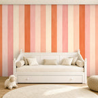 pink and orange striped wallpaper room