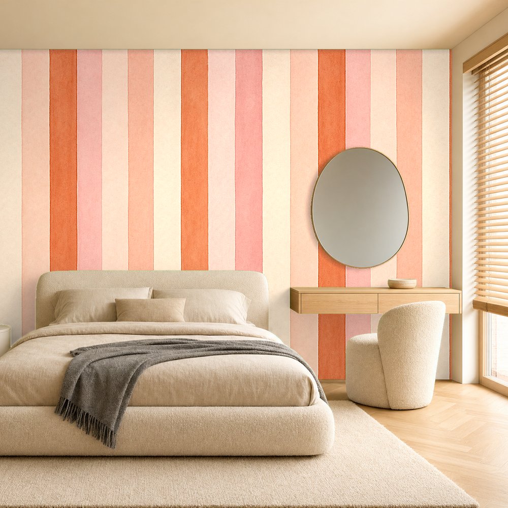 pink and orange striped wallpaper room 2