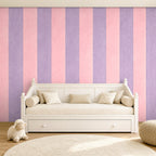 pink and purple striped wallpaper room