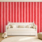 pink and red stripe wallpaper room
