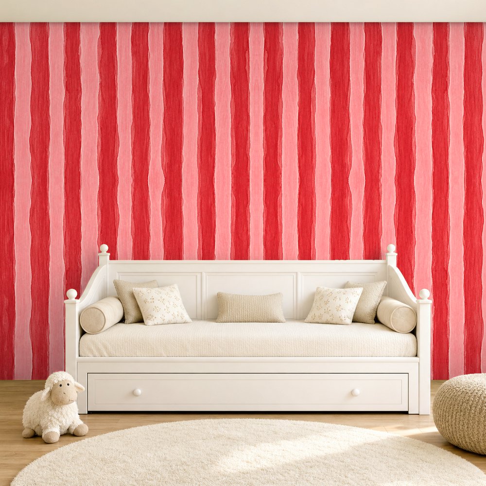 pink and red stripe wallpaper room