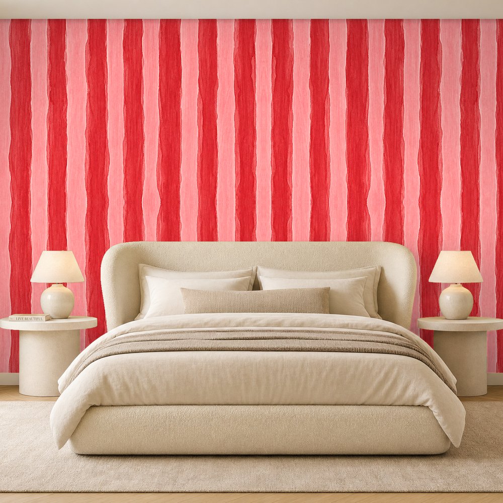 pink and red stripe wallpaper room 2