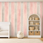 pink and silver striped wallpaper room